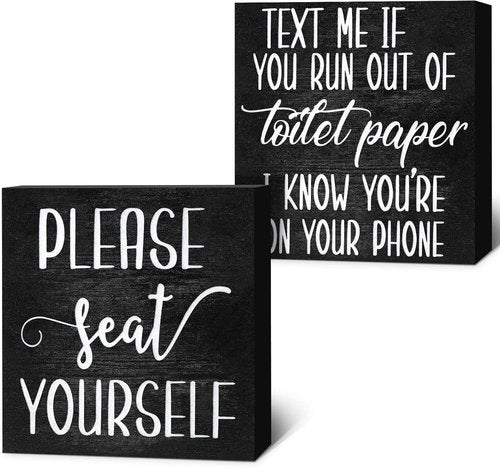 Jetec Farmhouse Bathroom Signs Decor - Funny Rustic Wooden Plaque Wall Art | Please Seat Yourself, Black