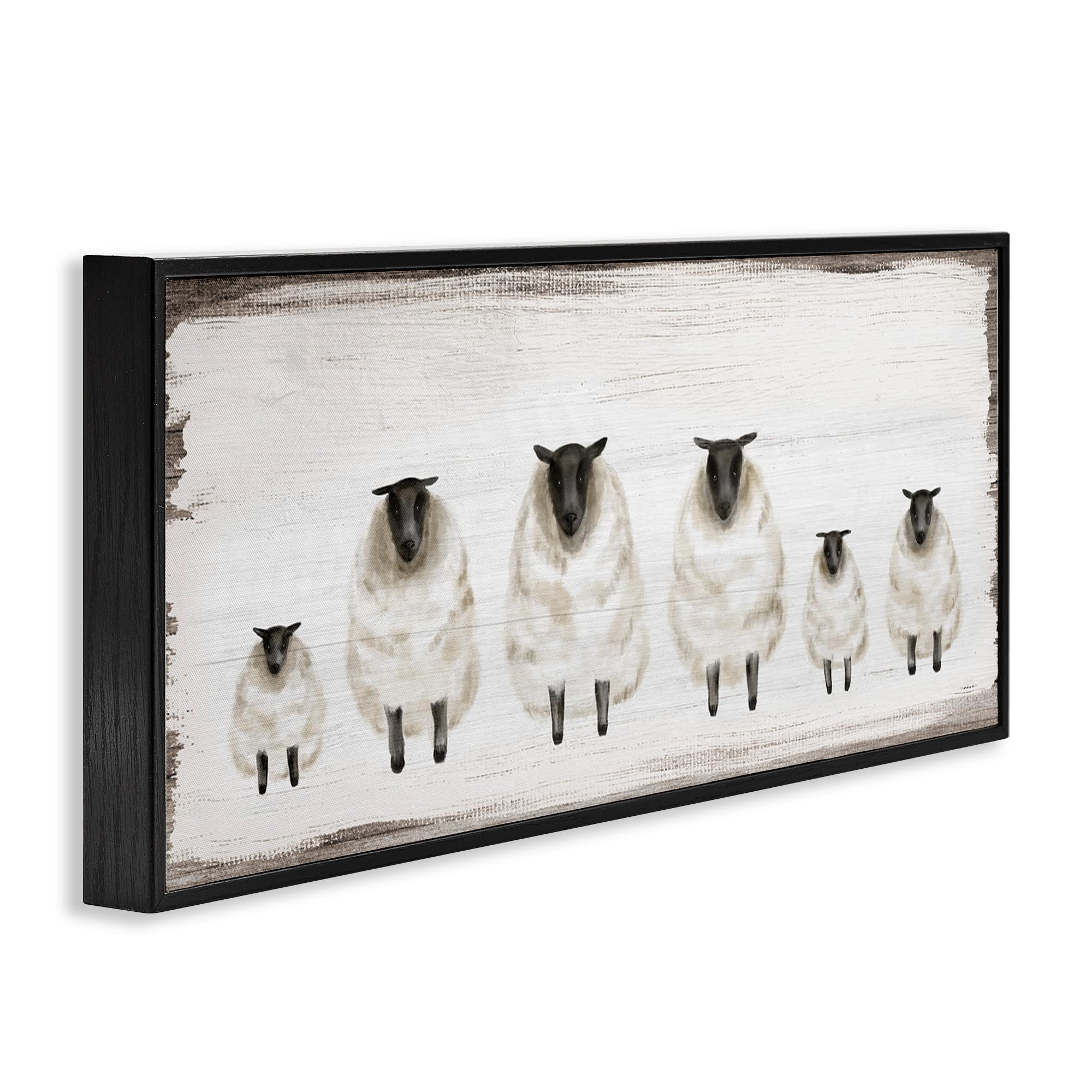 Stupell Industries Fluffy Farm Sheep Herd Rustic Country Animals, Design by Daphne Polselli Black Framed Wall Art, 13x30, Gray