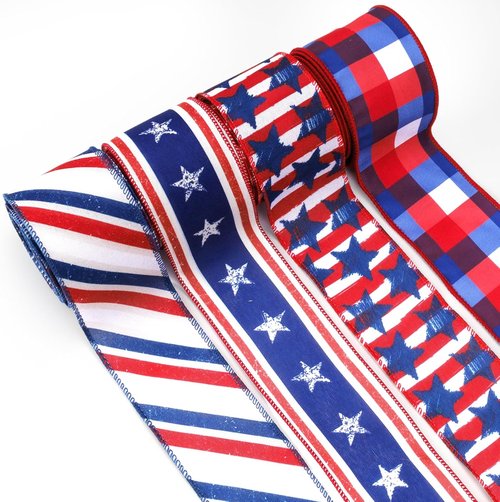 LaRibbons Patriotic Ribbon - Wired 2.5 Inch x 20 Yards, Red White Blue Star & Stripe for 4th of July Decor