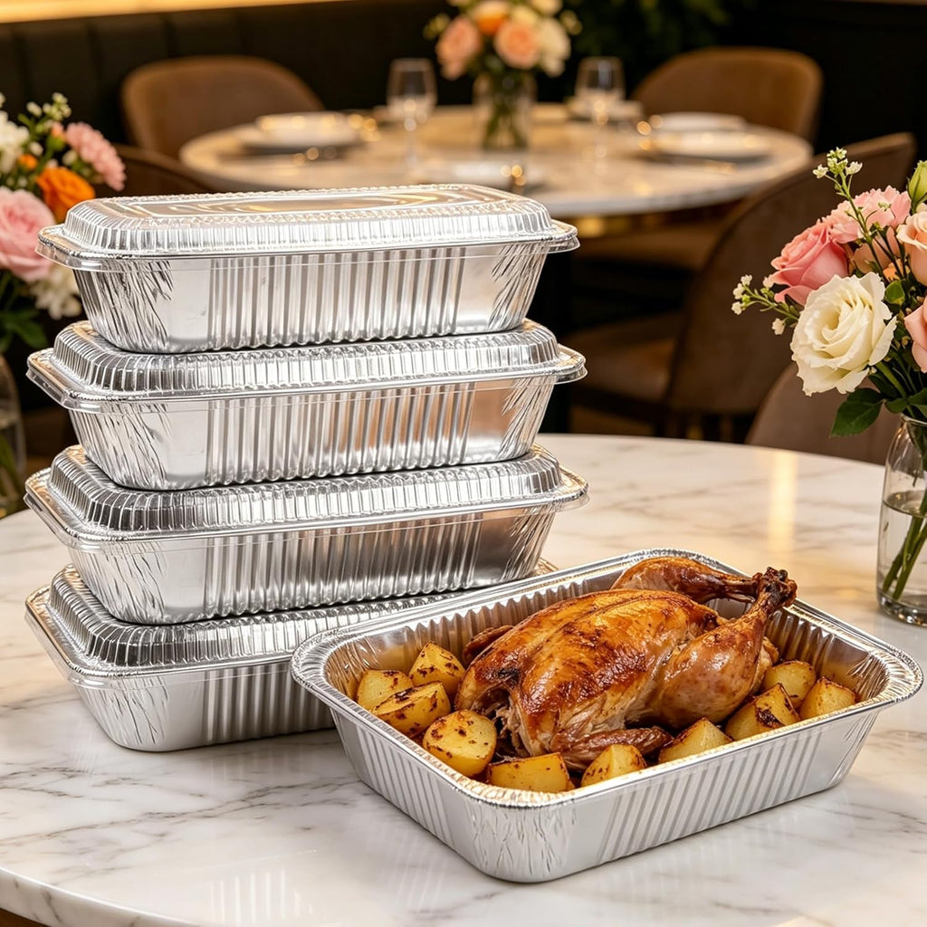 Regine Switzerland 9x13 Inch Disposable Aluminum Pans - Clear Lids for Cooking & Meal Prep (10 Pack)