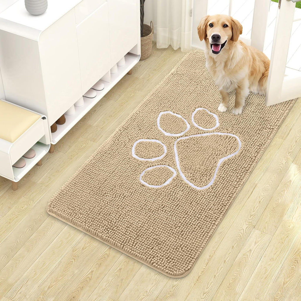 OLANLY Dog Door Mat - Absorbent Non-Slip Mud Mat for Paws | 40x24 Beige Chenille Design