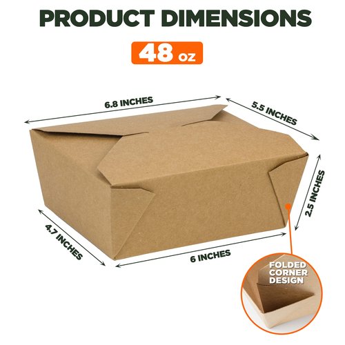 Fit Meal Prep 50 Pack 48 oz Disposable Take Out Containers Microwaveable Kraft Paper To Go Boxes for Food To Go Containers Takeout Containers Leakproof Greaseproof for Restaurants, Food Service, Party