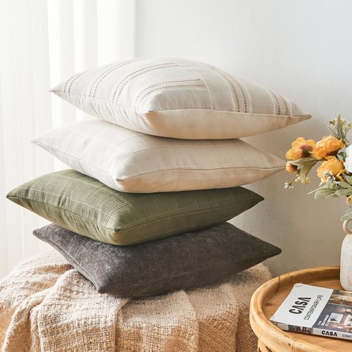 GriNeed Pack of 4 Throw Pillow Covers 18x18 Inch Chenille Textured Neutral Brown Soft Pillow Covers Solid Decorative Farmhouse Cushion Covers Home Boho Western Decor for Couch Sofa Bed Living Room