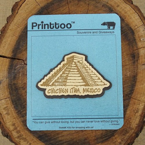 Printtoo Engraved Chichen Itza Mexico Fridge Magnet Souvenir Wooden Gift Collectibles