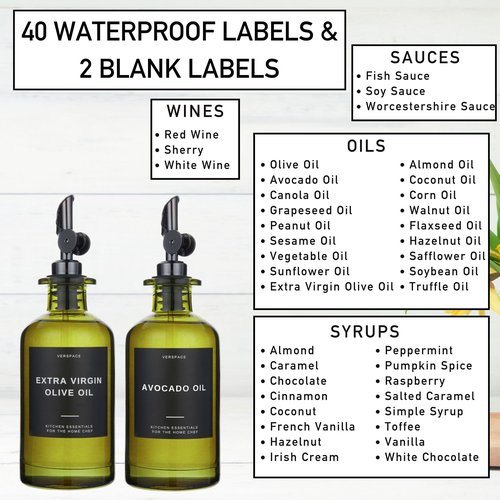Verspace - Green Glass Olive Oil Dispenser Bottles For Kitchen, Avocado Oil Dispenser Set, Modern Decor, Gold Kitchen Accessories for Home, Airbnb, Cafe (Black, Set of 2)