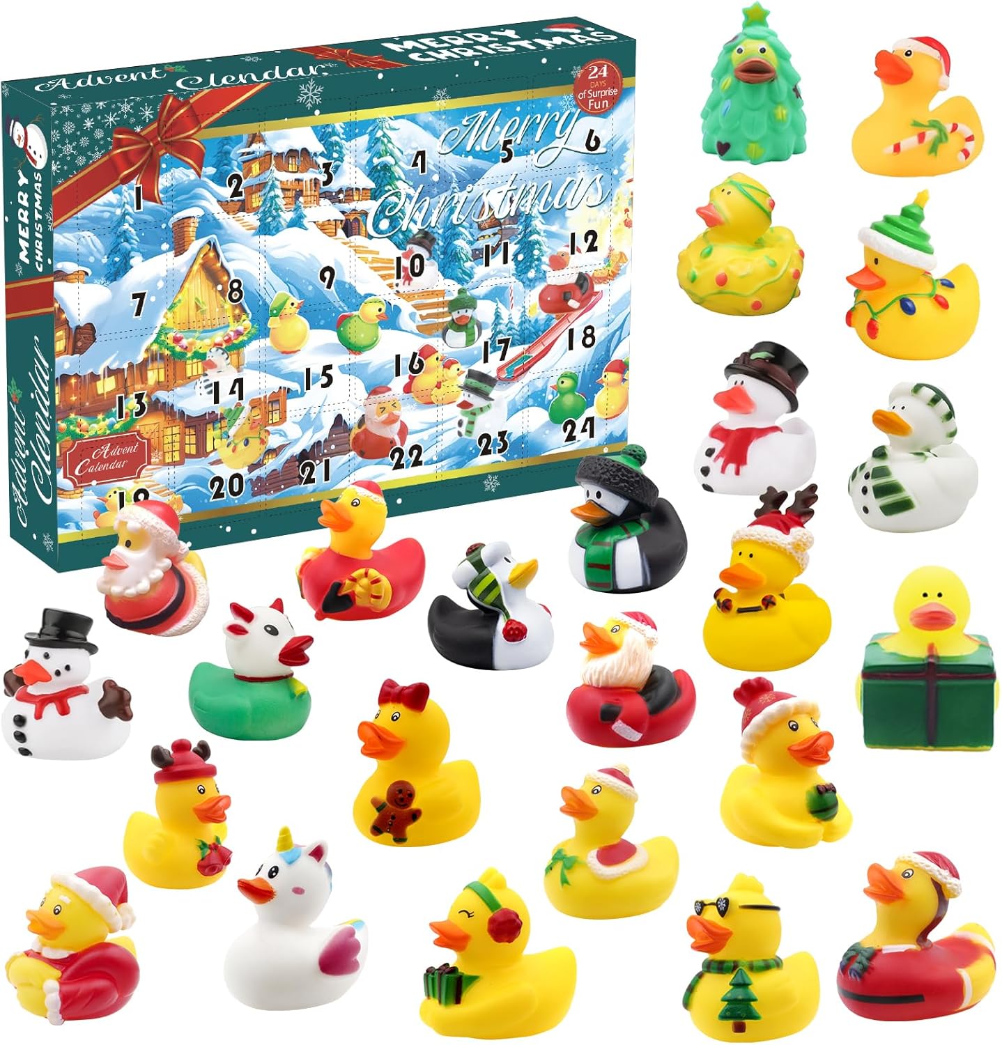 Skiennix Christmas Advent Calendar 2025 - 24 Rubber Ducks Countdown Blind Boxes | Holiday Bath Toy Set