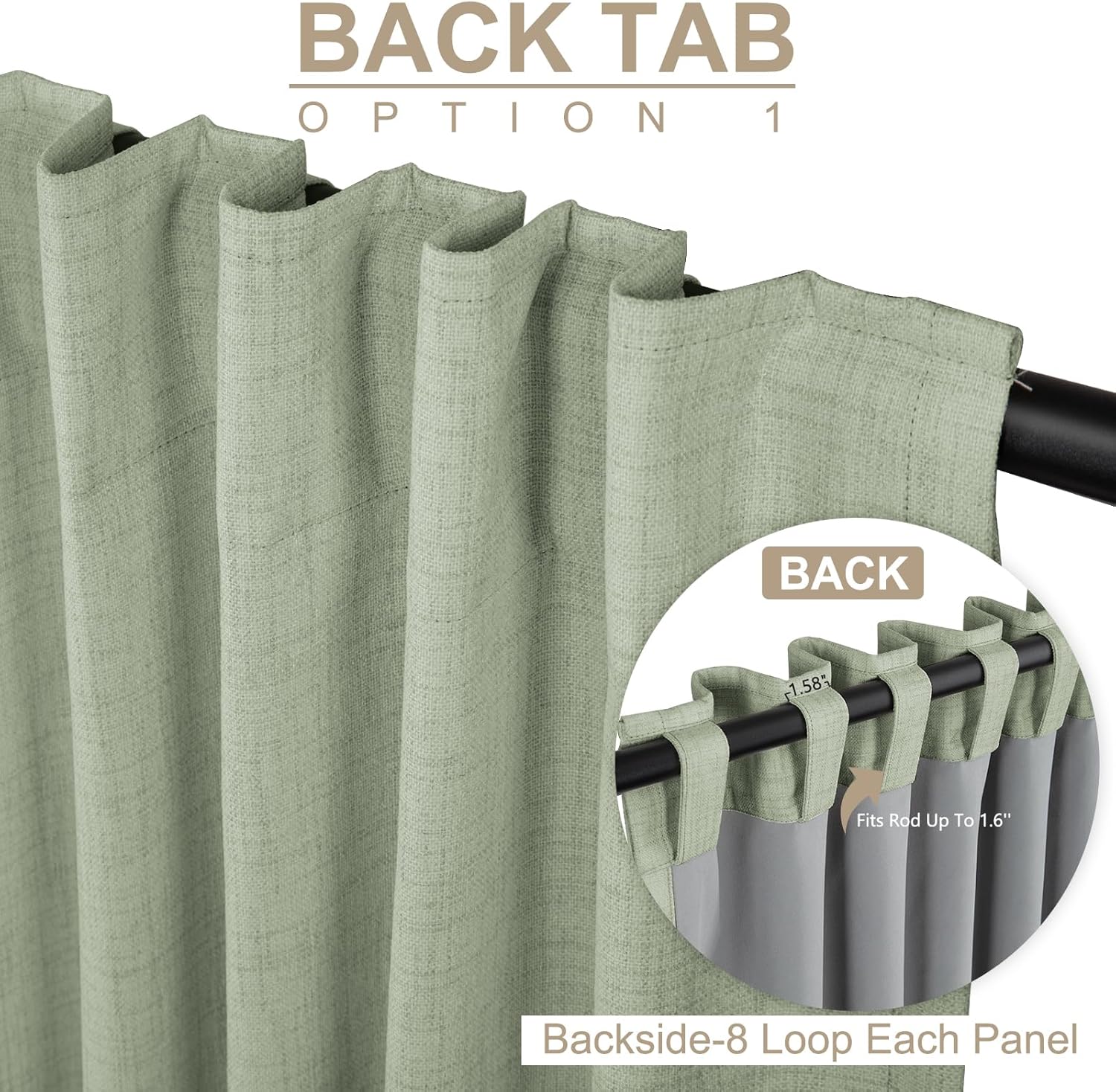 Skiennix 100% Blackout Linen Curtains - Thermal Insulated Drapes, 50" W x 96" L, Sage Green | 2 Panels Set