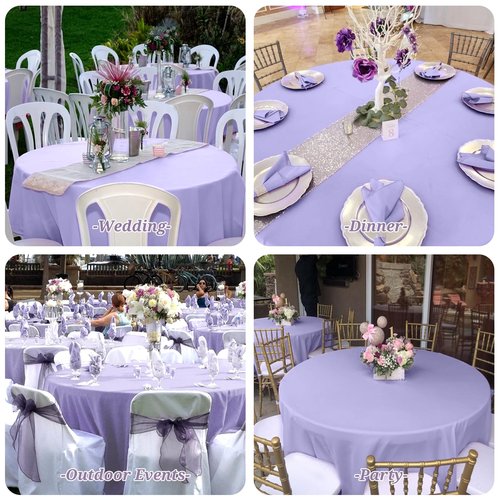 Showgeous 4 Pack Lavender Round Tablecloth 120 Inch Polyester Table Cloth for Round Tables Washable Decorative Fabric Table Covers for Wedding Dining Party