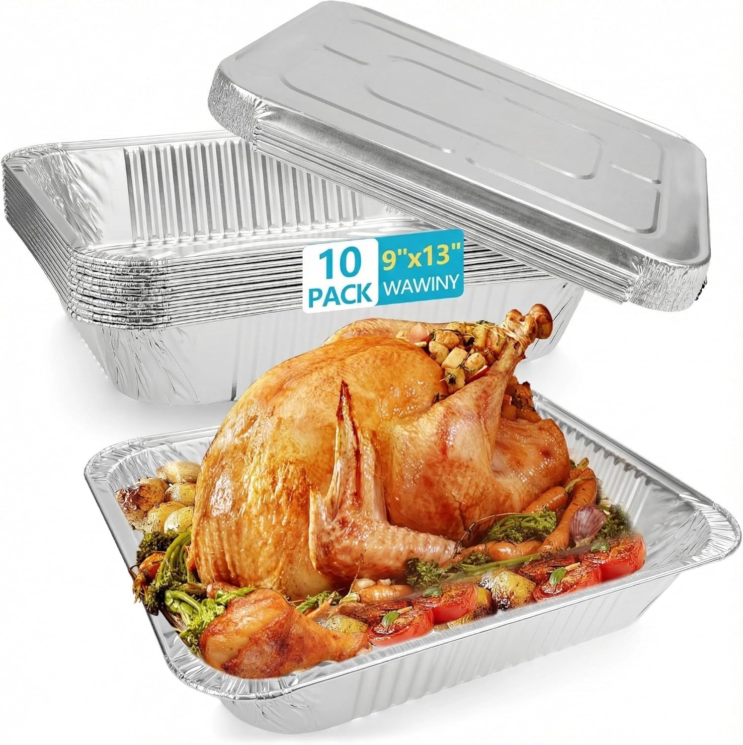 Thickened Aluminum Foil Pans - 9x13 Extra Deep Disposable with Lids for Baking & Roasting | 10-Pack