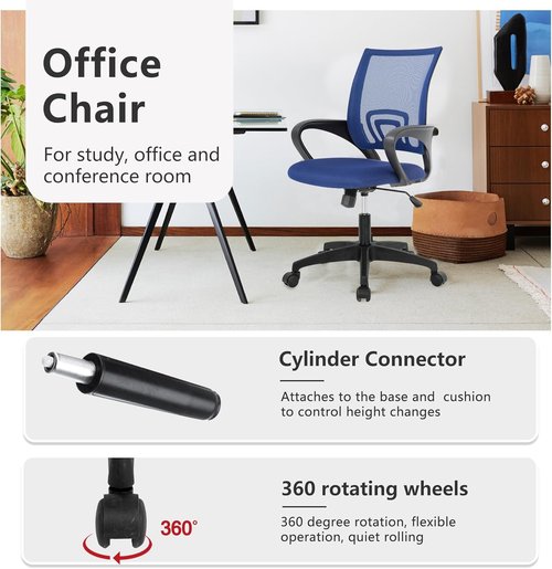 BestOffice Ergonomic Office Chair - Mid-Back Swivel Design with Breathable Backrest & Lumbar Support - Adjustable Height & Dark Blue Color for Comfort