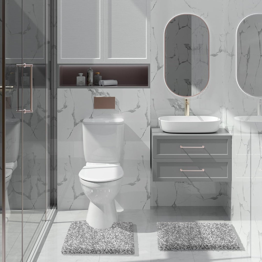 Yimobra Non-Slip Bathroom Rugs - Ultra Soft, Water Absorbent Plush Mats | 24x17 Light Gray & White