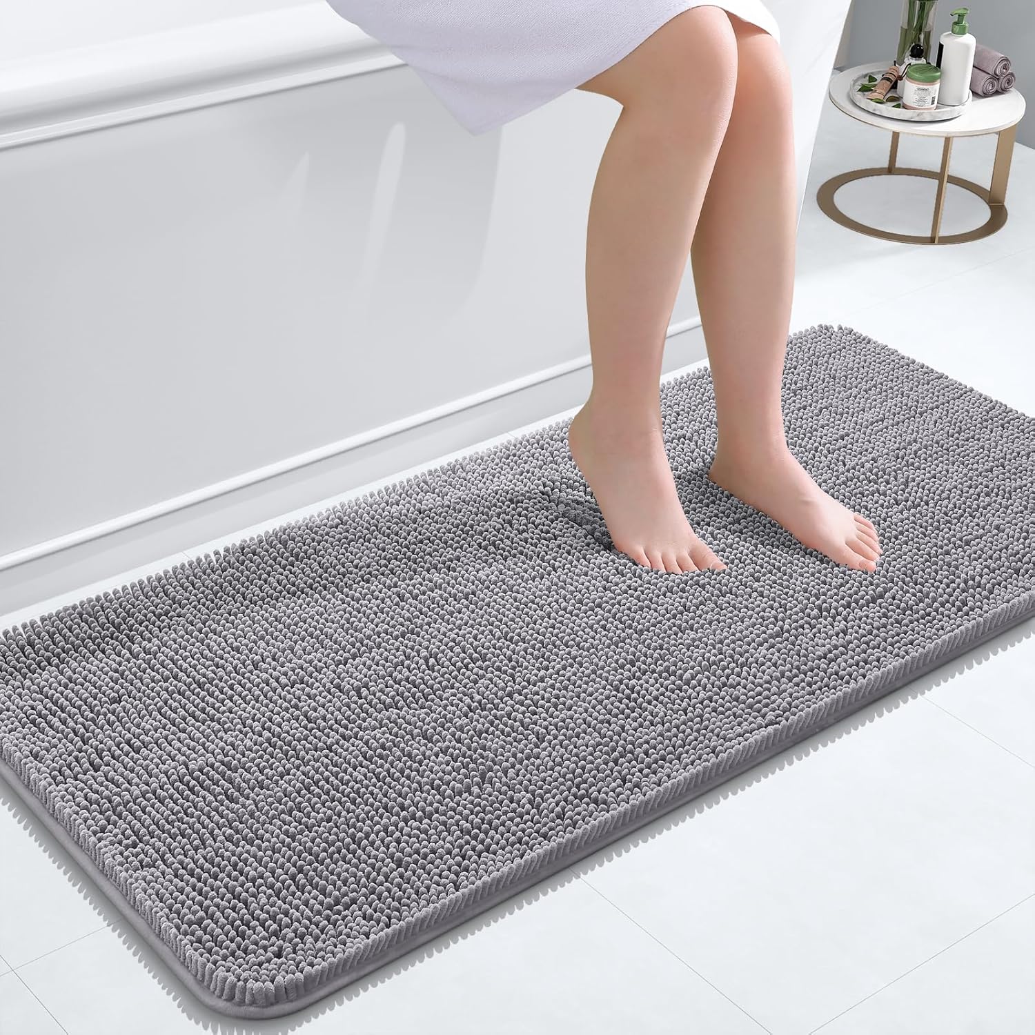 OLANLY Bathroom Runner Rugs - Extra Soft Chenille Bath Mats | Quick Dry, Machine Washable, 47x20, Grey