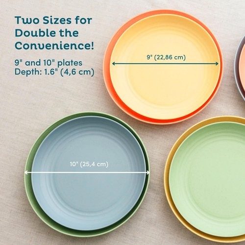 Nook Theory 8-Pack Reusable Wheat Straw Plates Set - Non Toxic and Non Plastic Dinner Plates for Kids and Adults, Lightweight Unbreakable Plate, Microwave Safe and Dishwasher Safe (Meadow 10")