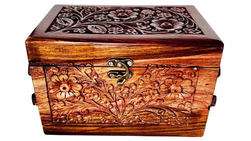 Valentine's Gifts - Handcrafted Jewelry Box with Floral Carvings, 3-Compartment Jewelry Organizer for Earrings, Rings, Necklaces (Large Size 8''x5''x5'')