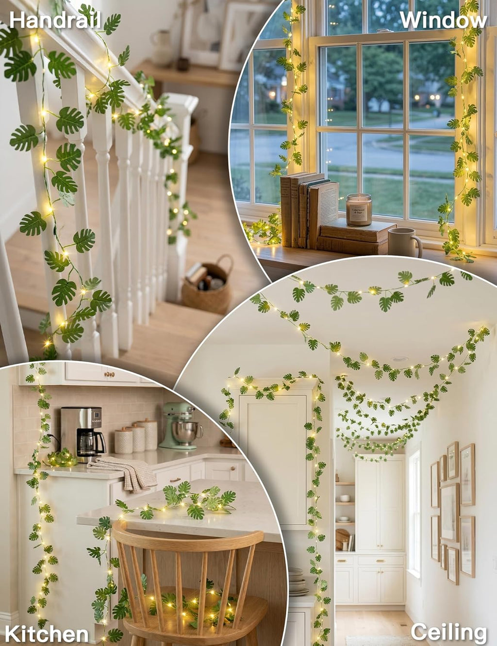 Suddus Fairy Lights - 33ft 100 LED Monstera Leaves String Lights | Battery & USB Powered, Remote Control, Indoor Tropical Decor