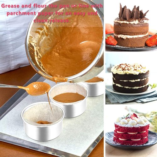 E-far Mini Round Cake Pan Set - 3 Stainless Steel Pans, Non-Toxic & Dishwasher Safe, 4 Inch Size