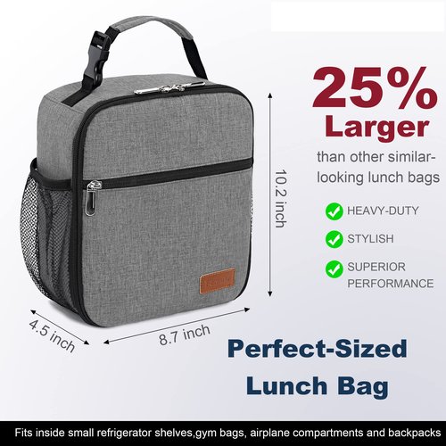 Femuar Lunch Box for Men Women Adults Small Lunch Bag for Office Work Picnic - Reusable Portable Lunchbox, Grey