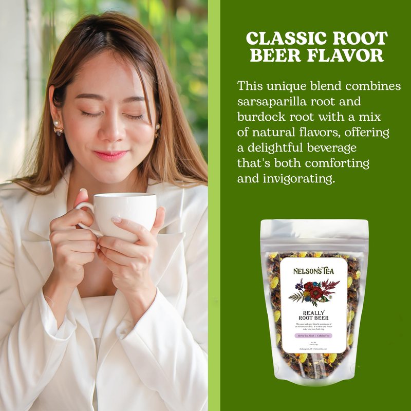 Nelson's Tea Really Root Beer - Cut & Sifted Sarsaparilla Root Tea Loose Leaf - Caffeine Free, Classic Herbal Blend with Burdock, Birch Bark, Dandelion, Licorice, Ginger and More (4 oz)
