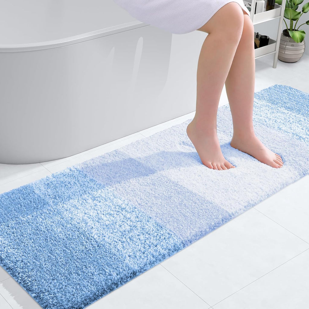 OLANLY Bathroom Runner Rug - Extra Soft Microfiber Mat, Quick Dry & Washable, 59x20, Light Blue