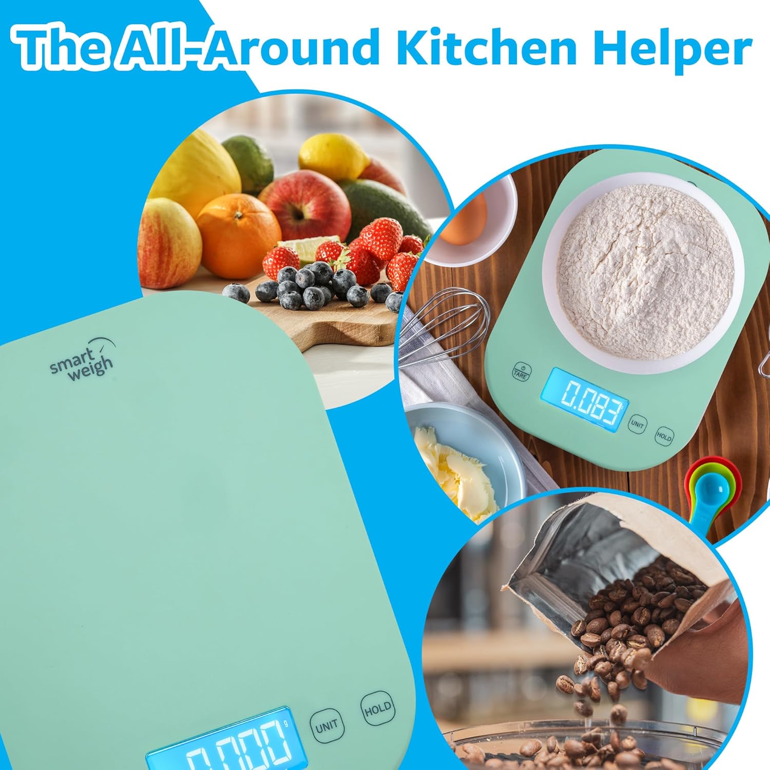 Smart Weigh Digital Kitchen Scale - Mint Green for Accurate Cooking, Baking & Meal Prep | Grams & Ounces