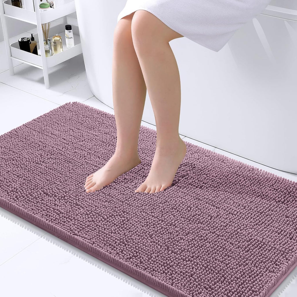 OLANLY Large Bathroom Rugs - Extra Soft Chenille Bath Mats | Quick Dry, Machine Washable, Deep Plum 40x24