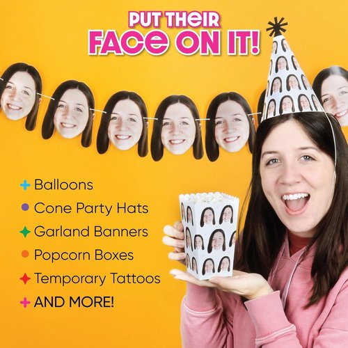 Big Dot of Happiness Black & Gold Birthday Garland Banner - Personalized Face Cut Outs, 30 Feet