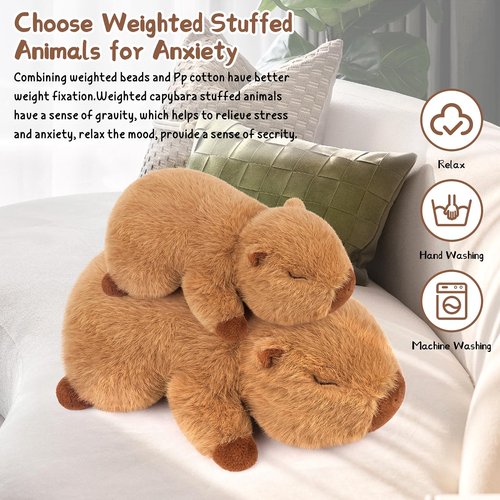 Sprinqdawin Weighted Capybara Plush Stuffed Animals-0.8lb 10”Kawaii Weighted Capybara Plush Toys,Cute Plushies Kids Capybaras Plushies Animal Hugging Plushie Pillow,Birthday Gifts for Kids Adults