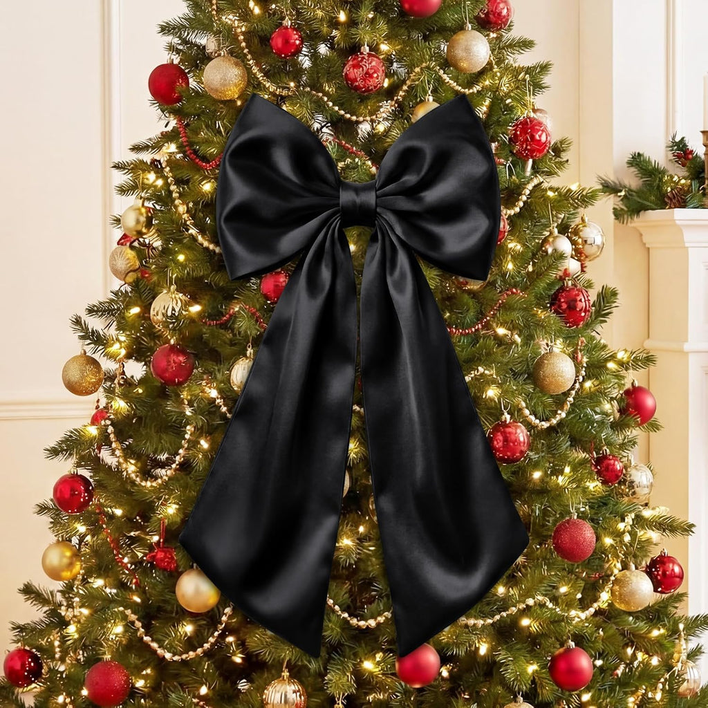Suncalla Large Satin Bow Decorations - 3 Pcs 2 FT Hanging Wall Decor for Weddings & Parties | Black