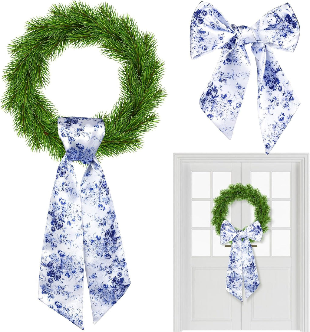Skiennix Wreath Sash Set - Reversible Chinoiserie Decor for Monogram Garland | Indoor/Outdoor Use