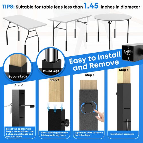 Laowu 4 Pcs Folding Table Risers for Table Legs, Folding Table Leg Extenders, 5 Levels Adjustable Height Extensions Rise Table Straight/Bent Legs 4.8｜6.7｜8.7｜10.8｜14.2in for Treating Your Back Pain