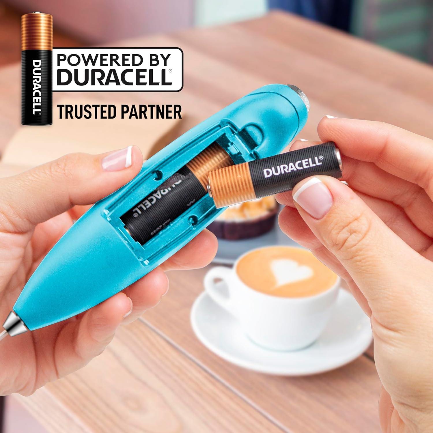 Zulay Kitchen Milk Frother Wand - Ultra Fast Handheld Electric Whisk for Coffee & Lattes - Blue Teal
