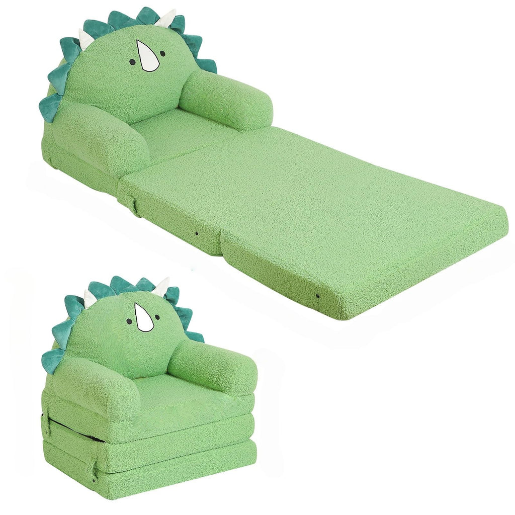 MOMCAYWEX Kids Sofa, Sherpa Couch with Tri-Layer Foam Cushions, Comfy Seating for Kids Age 18 Months and Up, Green