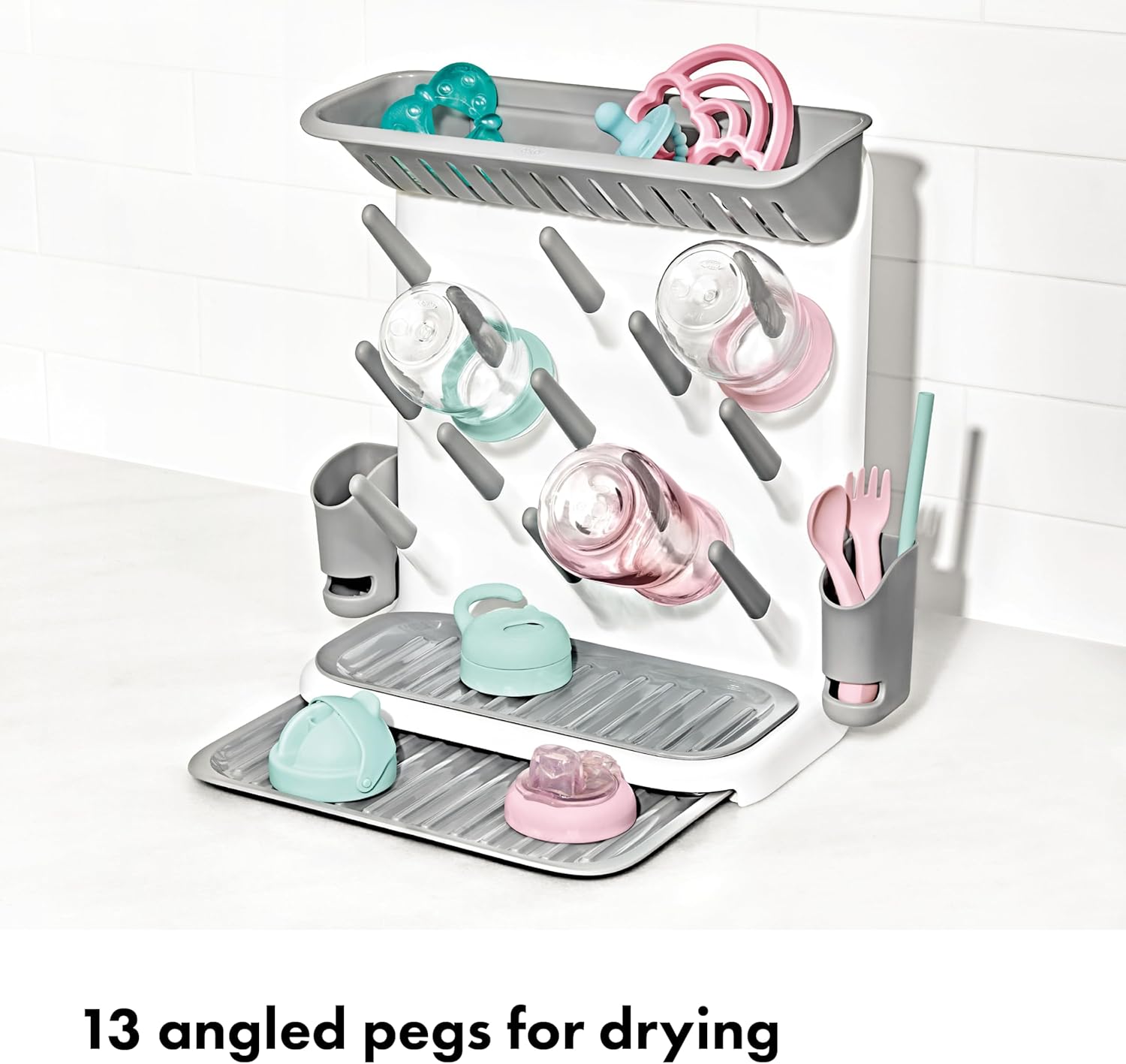OXO Tot Expandable Drying Rack - Space-Saving Design for Newborn Baby Bottles | Essential Kitchen Organizer