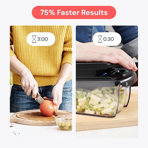 Fullstar All-In-One Vegetable Chopper | Versatile Food Chopper with Container & Julienne Slicer (8-in-1, Black)