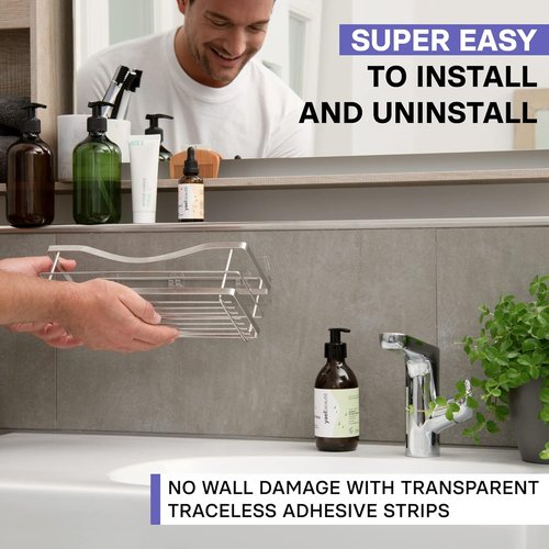 KINCMAX Premium Shower Caddy - Self-Adhesive Wall Organizer | 2-Pack Rustproof Stainless Steel Shelves, Silver