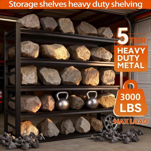 **Regine Switzerland Heavy Duty Metal Garage Shelving Unit - 5-Tier Adjustable Storage, 3000 lbs Capacity, Black, 72"**