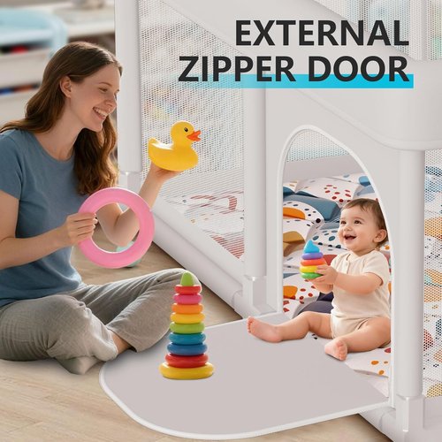 Baby Playpen - 74"x50" Large Indoor & Outdoor Play Yard for Toddlers | Zipper Gates & Breathable Mesh