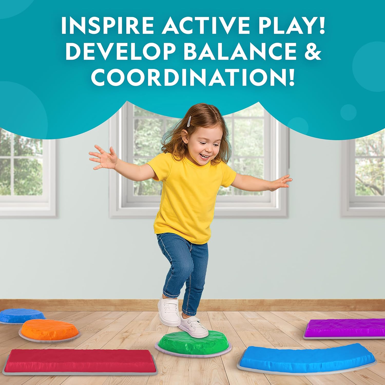National Geographic Kids Stepping Stones - 12-Piece Obstacle Course for Ages 3+ | Foam Dice & Non-Slip Base
