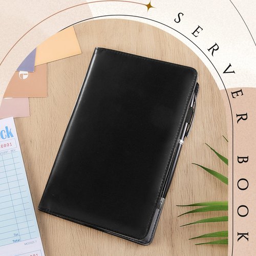 Tenceur 12 Pcs Black Server Books for Waitress PU Leather Waiter Book with Zipper Pocket Wallet Restaurant Guest Check Presenters Card Holder Fit Server Apron for Waitress Waiter Bartender