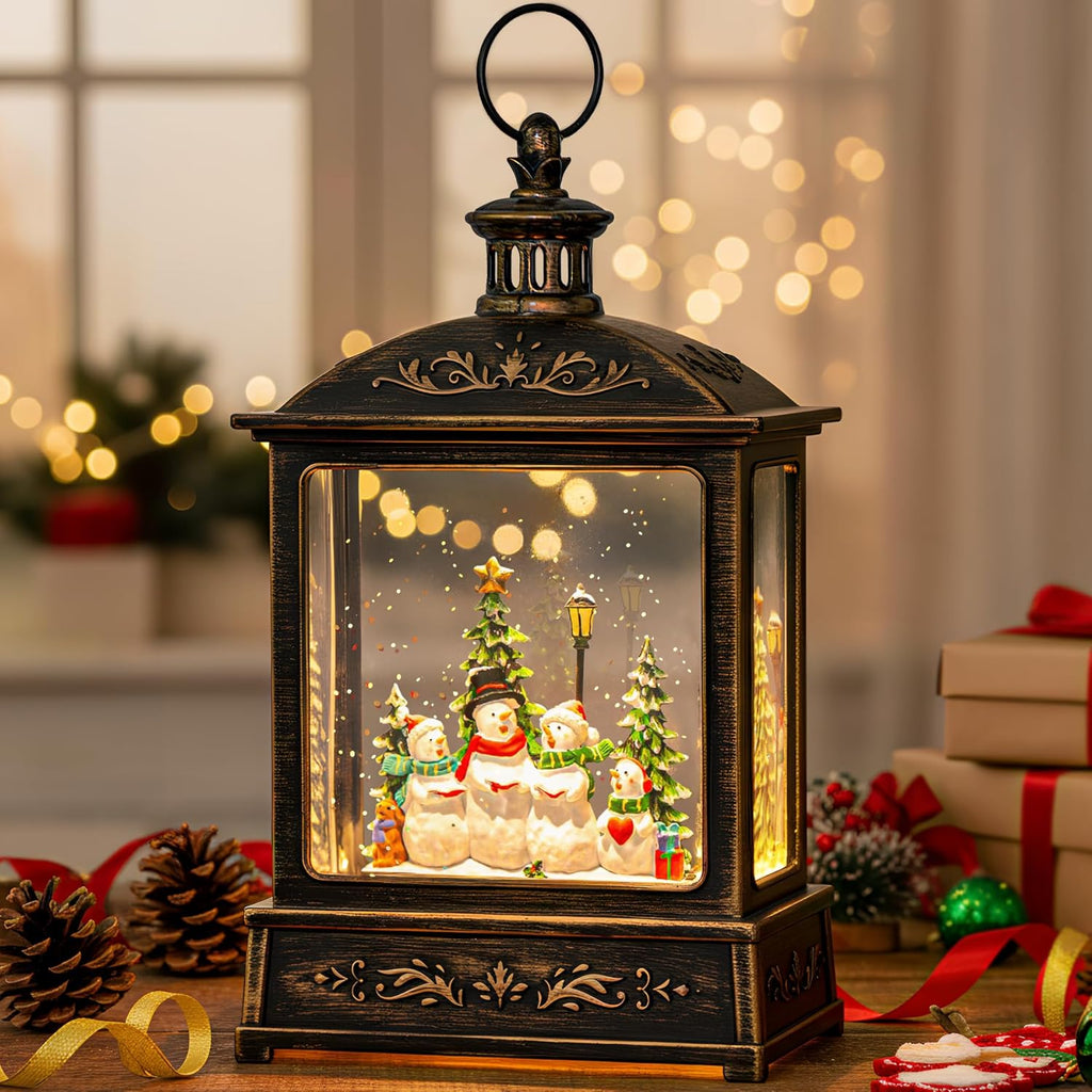 Skiennix 12.5'' Christmas Snow Globe Lantern - Lighted Snowman Choir with Musical Features | Battery Operated & USB Powered Home Decoration