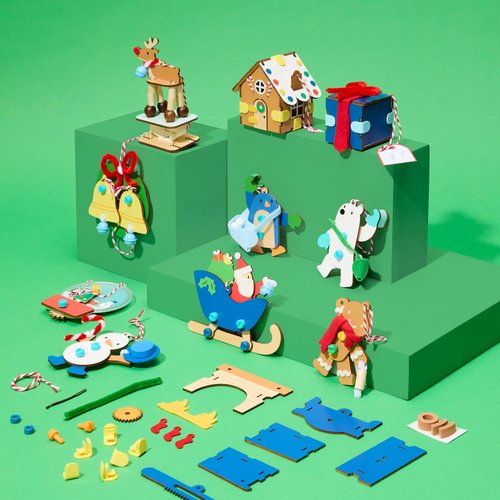 KiwiCo 12 Day Advent Ornaments | Build Your Own Christmas Tree Ornaments | Crackling Fireplace, Spinning Tree, Ringing Bells and More | 2025 Advent Ornaments Gifts for Ages 5+