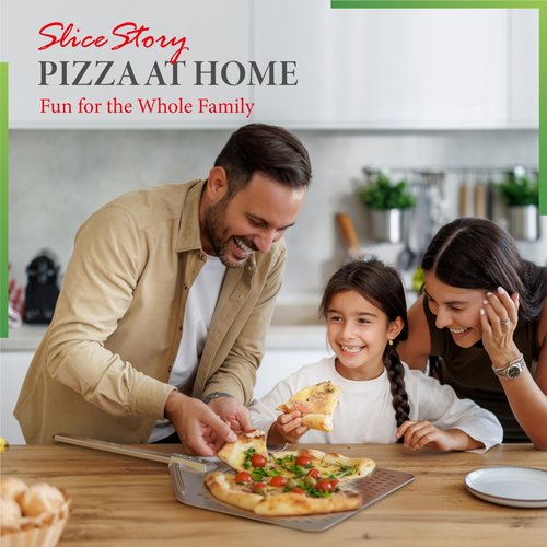 Perforated Pizza Peel 13"W x 16.7"L - Professional Restaurant Grade Large Metal Pizza Peel - 27.3" Long Handle Aluminum Turning Peel - Commercial Pizza Paddle