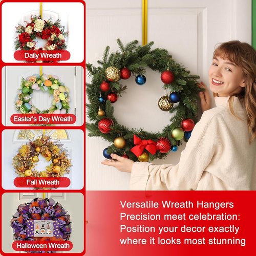 Gold Wreath Hanger - Adjustable Over The Door Hook (15-25 Inch) | Heavy Duty Metal for Seasonal Decor