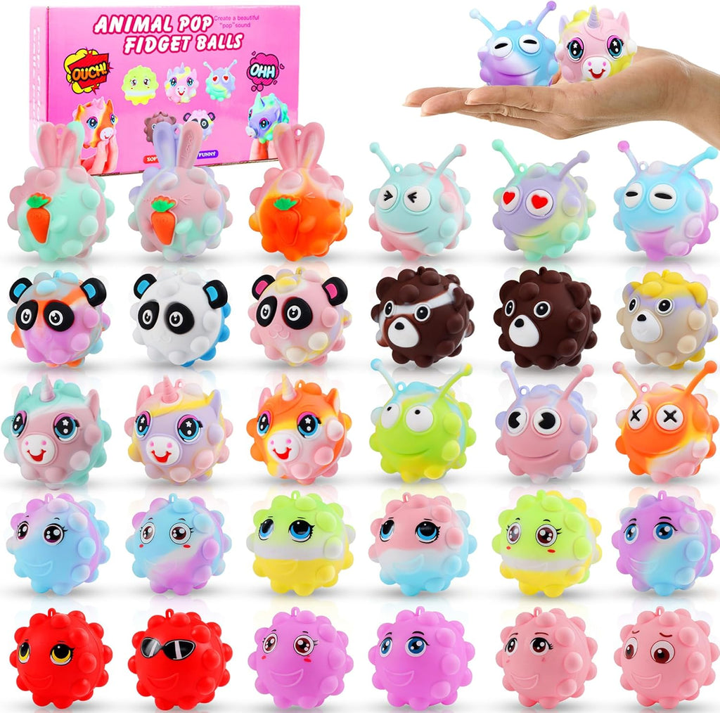 Animal Pop Balls | 30 Pack Party Favors for Kids - 3D Fidget Toys & Birthday Gifts