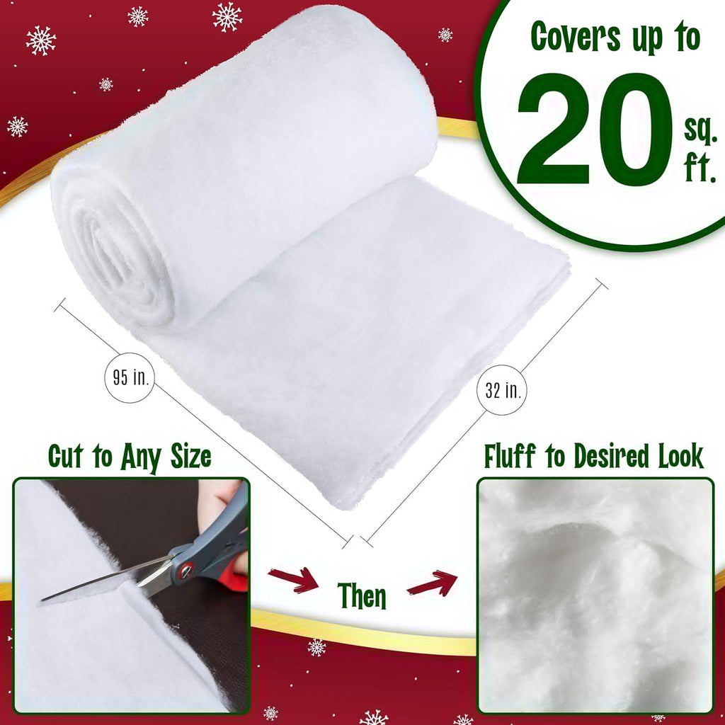 Snow Blanket - 94 x 31 Inch Thick Fluffy Artificial Snow for Christmas Village Displays | White Winter Décor