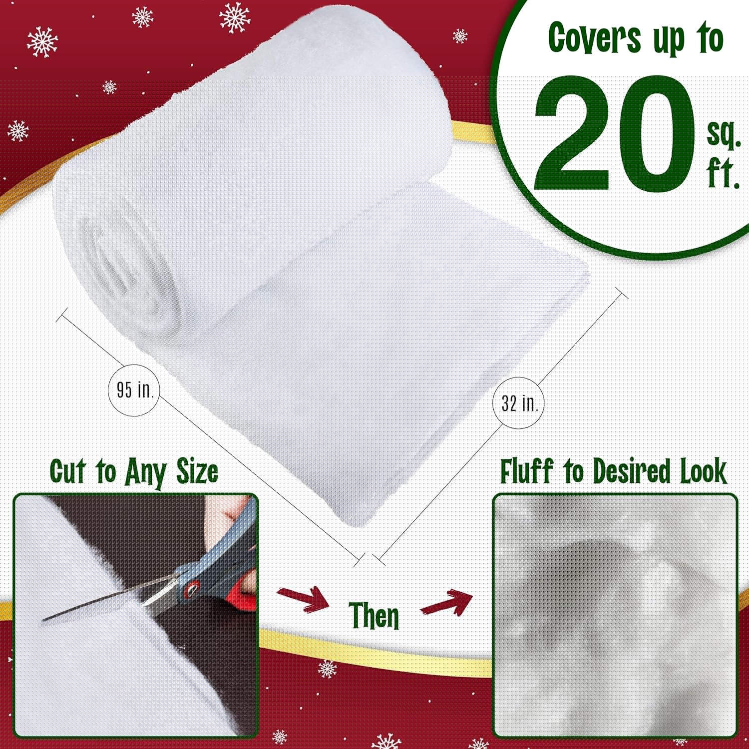 Snow Blanket - 94 x 31 Inch Thick Fluffy Artificial Snow for Christmas Village Displays | White Winter Décor