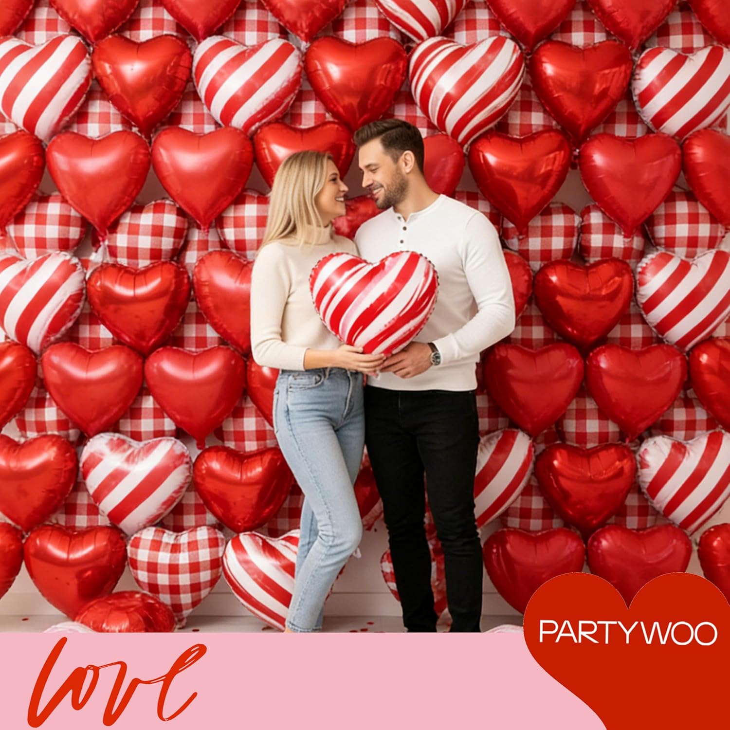 PartyWoo Pink Balloons - 127 Pcs in Various Sizes & Red/Black Heart Foil - Perfect for Valentine's Day & Weddings
