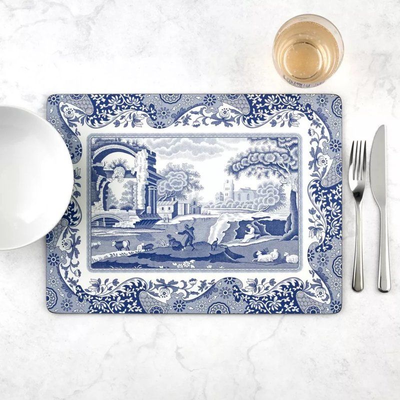 Pimpernel Blue Italian Collection Placemats | Set of 4 | Heat Resistant Mats | Cork-Backed Board | Hard Placemat Set for Dining Table | Measures 15.7” x 11.7”