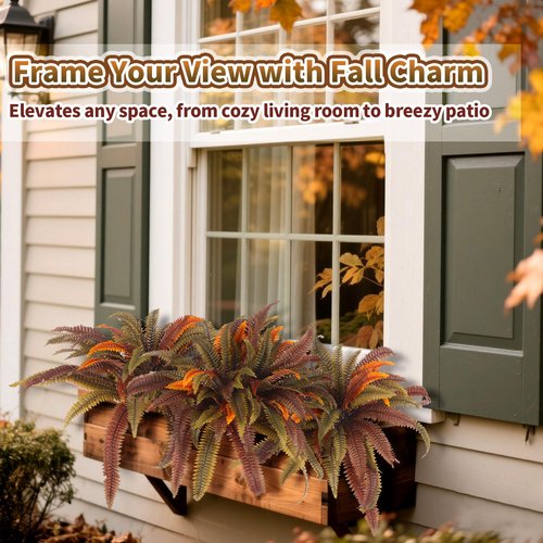 Luinabio 2 Pack 44'' Artificial Boston Fern Fall Porch Decor Hanging Plants Natural Indoor Outdoor Large Fake Ferns for Home, Garden, Thanksgiving, Autumn Decor