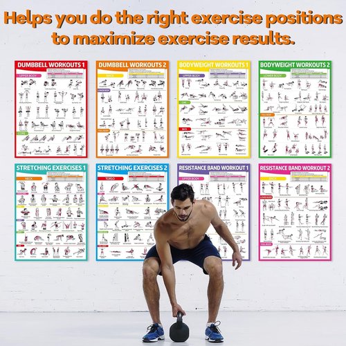 gisgfim 12PCS Workout Posters - Full Body Exercise Charts for Home Gym | Dumbbells, Yoga, Resistance Bands